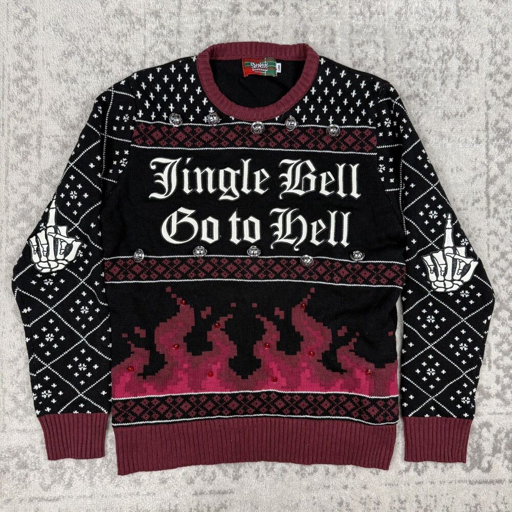 Spencer’s Christmas Ugly Sweater Knitted Jingle Bells Lights & Sound Size Medium